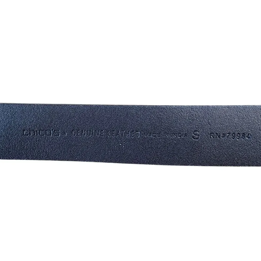 Chico’s Black Leather Zebra Embossed Belt Modern Statement Belt NEW sz small
